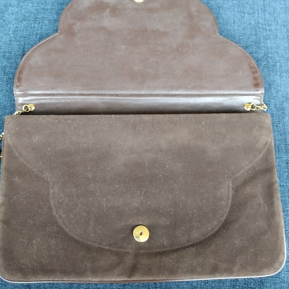 Francois Brown Vintage Suede Bag Clutch With Mirror - Picture 7 of 14